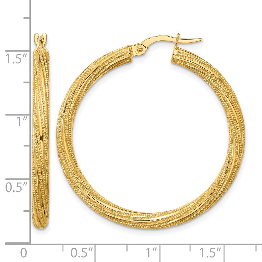 10K Gelbgold Poliert und Strukturiert Gedreht Röhre Creolen