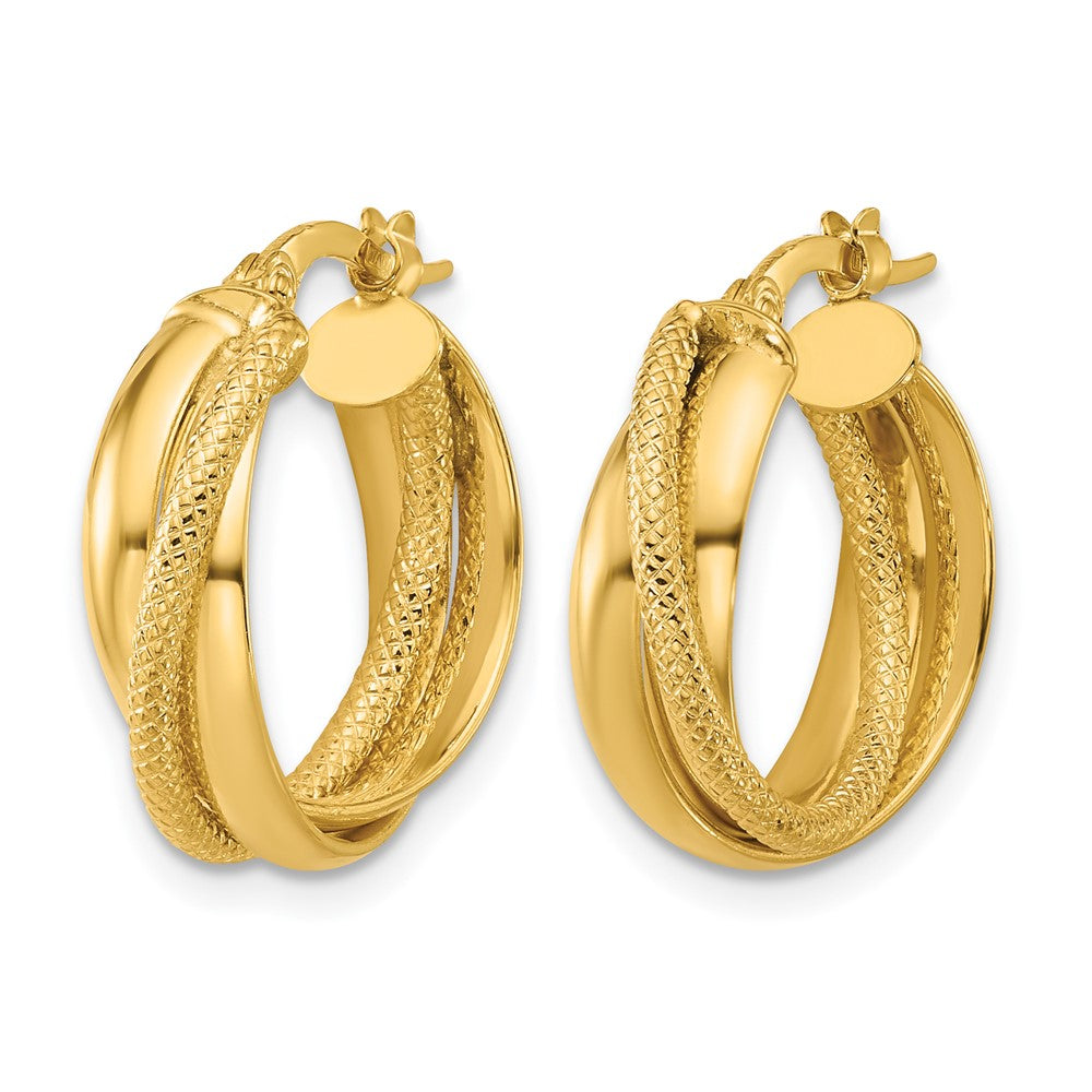 10K Gelbgold Poliert und Strukturiert Rund Creolen