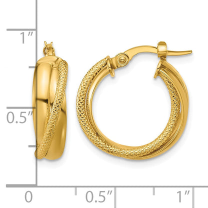 10K Gelbgold Poliert und Strukturiert Rund Creolen
