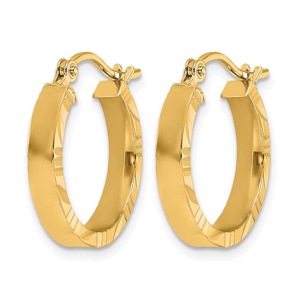 10K Gelbgold Klein 3mm Diamantiert Kante Poliert Creolen