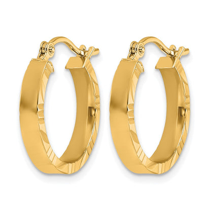 10K Gelbgold Klein 3mm Diamantiert Kante Poliert Creolen