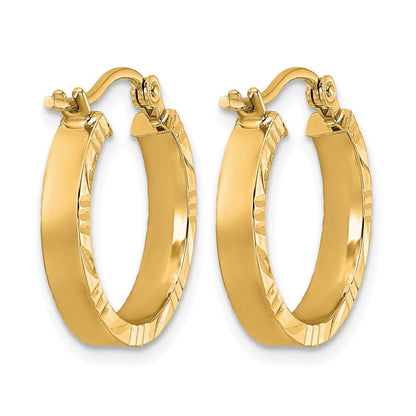 10K Gelbgold Klein 3mm Diamantiert Kante Poliert Creolen