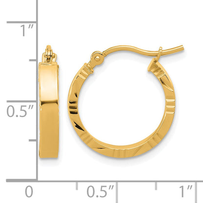 10K Gelbgold Klein 3mm Diamantiert Kante Poliert Creolen