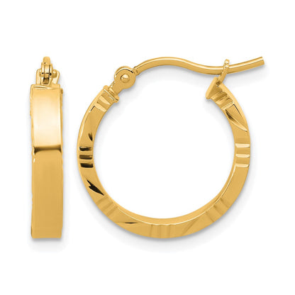 10K Gelbgold Klein 3mm Diamantiert Kante Poliert Creolen