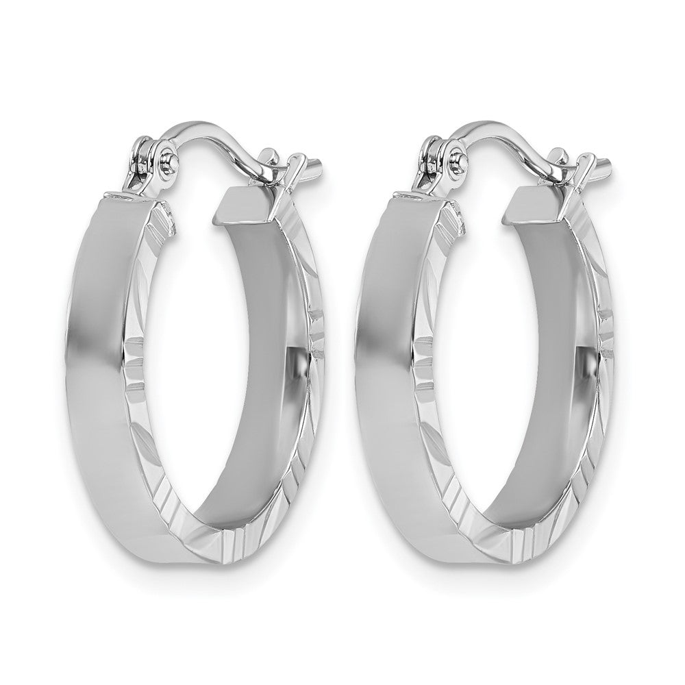 10K Weißgold Klein 3mm Diamantiert Kante Poliert Creolen