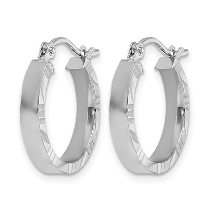 10K Weißgold Klein 3mm Diamantiert Kante Poliert Creolen
