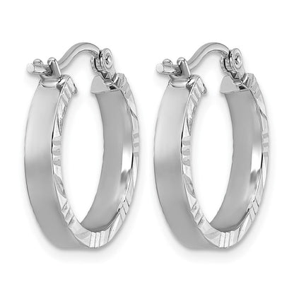 10K Weißgold Klein 3mm Diamantiert Kante Poliert Creolen