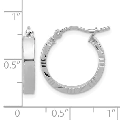 10K Weißgold Klein 3mm Diamantiert Kante Poliert Creolen