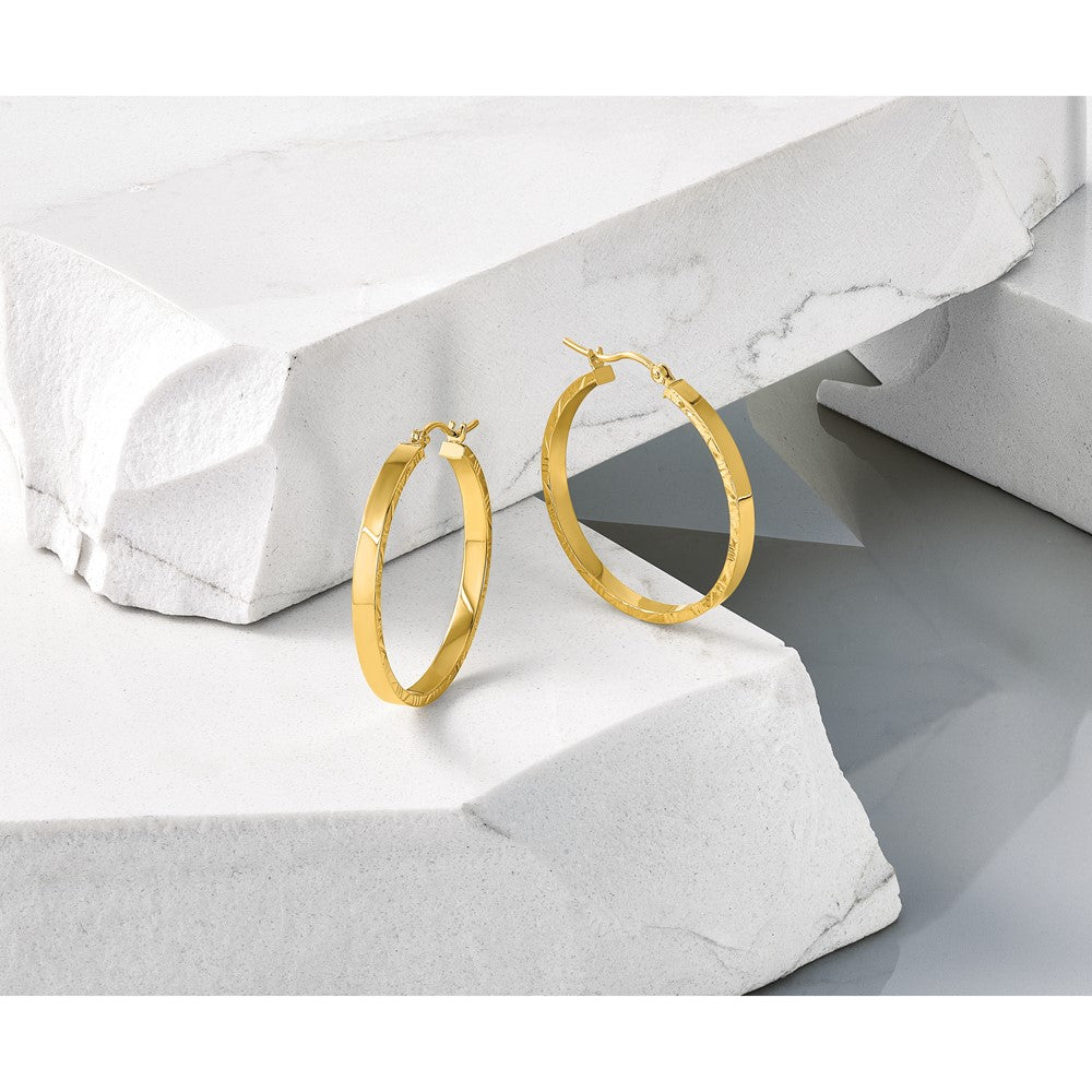 10K Gelbgold Diamantiert Kante Mittel 3mm Poliert Creolen