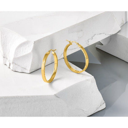 10K Gelbgold Diamantiert Kante Mittel 3mm Poliert Creolen