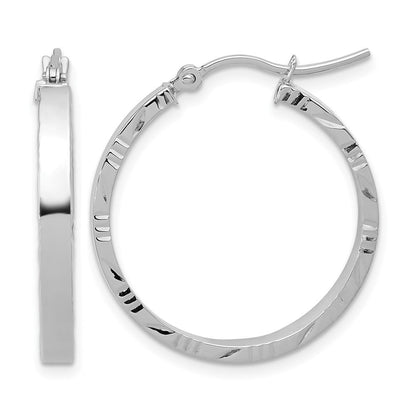 10K Weißgold Diamantiert Kante Mittel 3mm Poliert Creolen