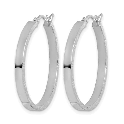 10K Weißgold Diamantiert Kante Groß 3mm Poliert Creolen