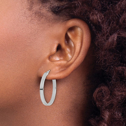 10K Weißgold Diamantiert Kante Groß 3mm Poliert Creolen