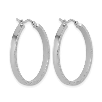 10K Weißgold Diamantiert Kante Groß 3mm Poliert Creolen