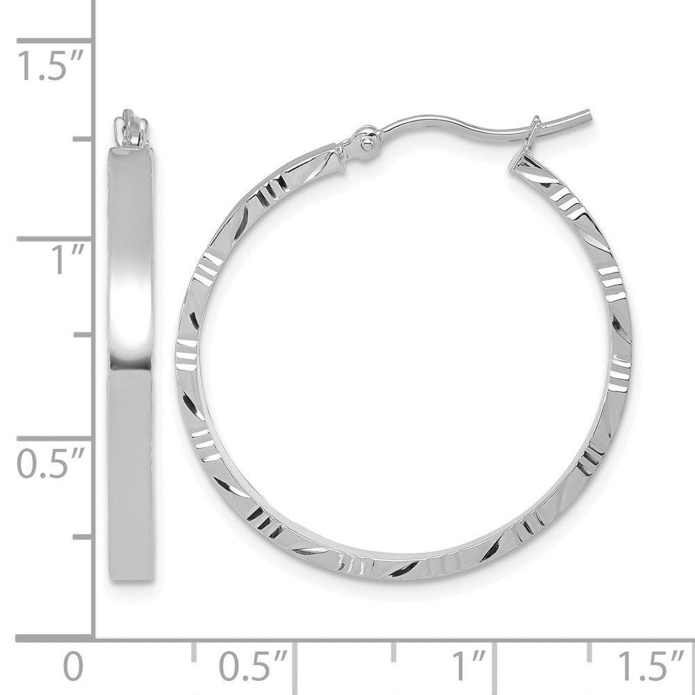 10K Weißgold Diamantiert Kante Groß 3mm Poliert Creolen