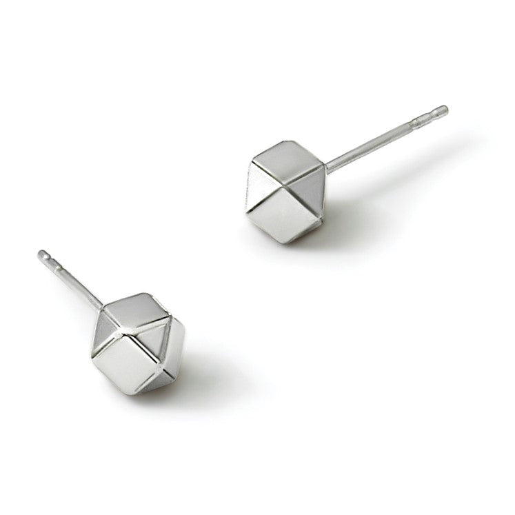 10K Weißgold Poliert Geometric Kugel Ohrstecker