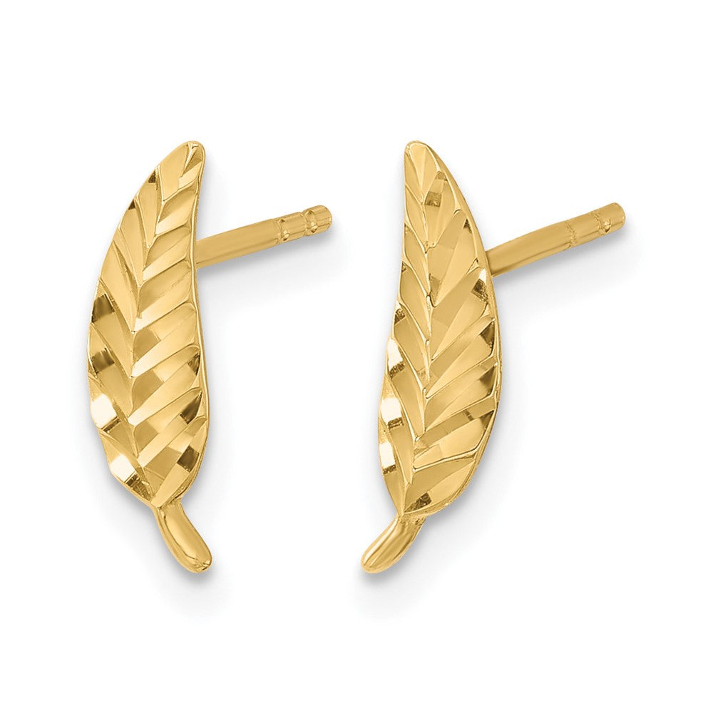 10K Gelbgold Poliert und Diamantiert Blatt Ohrstecker