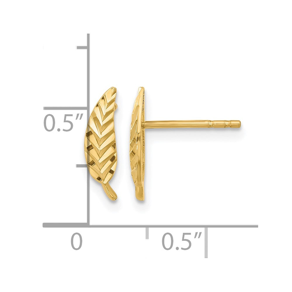 10K Gelbgold Poliert und Diamantiert Blatt Ohrstecker