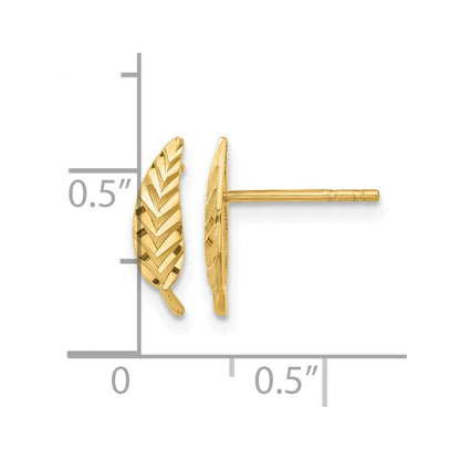 10K Gelbgold Poliert und Diamantiert Blatt Ohrstecker