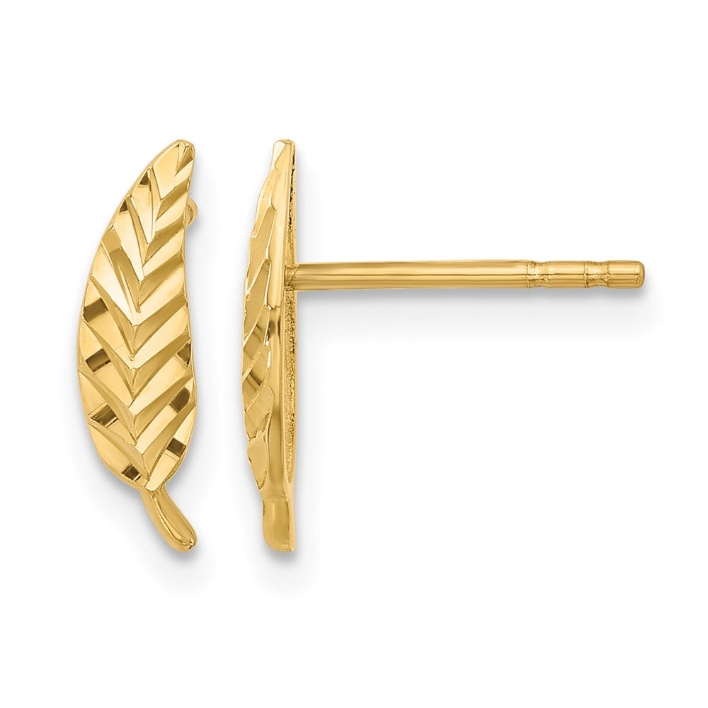 10K Gelbgold Poliert und Diamantiert Blatt Ohrstecker