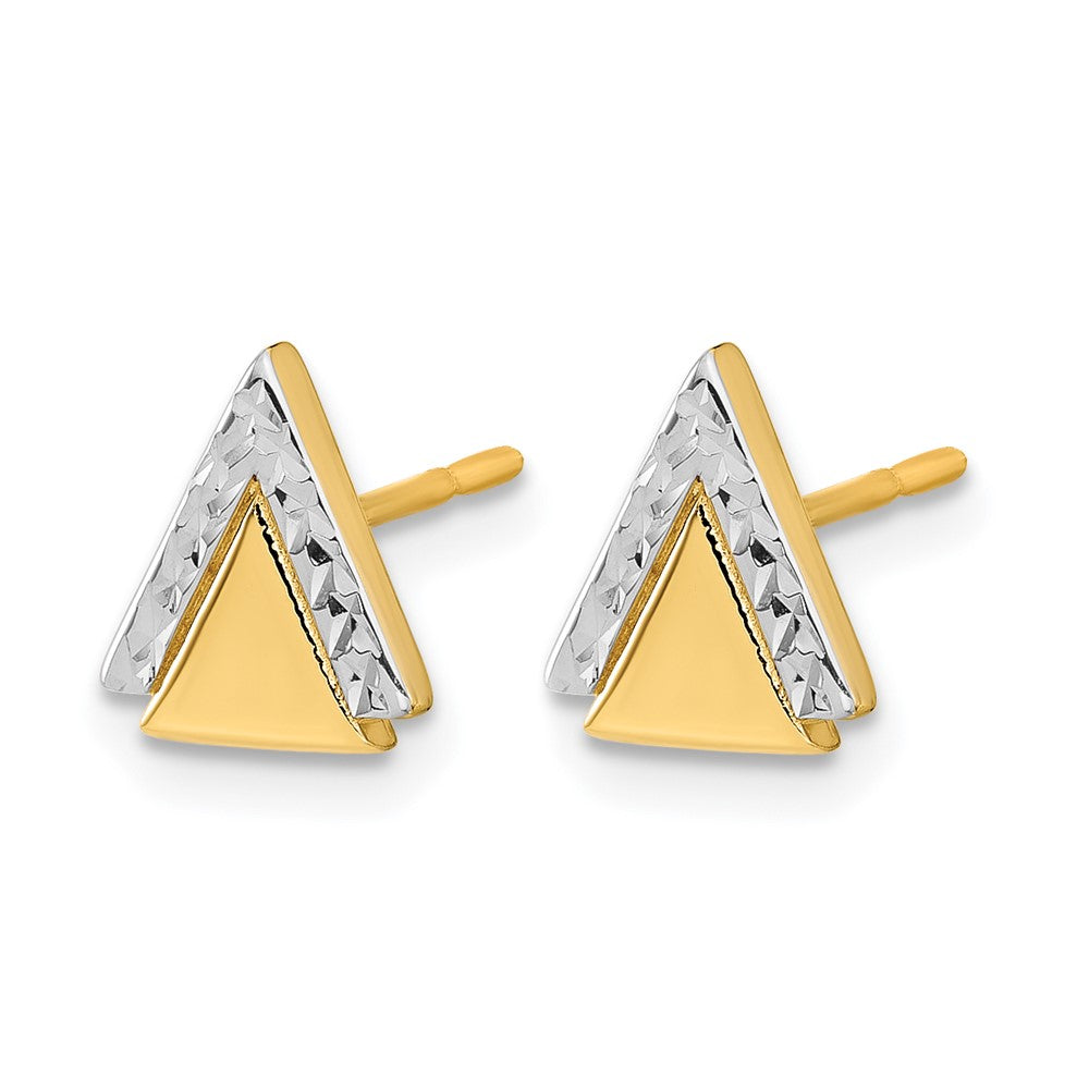 10K Gelb Rhodium mit Poliert und Diamantiert Dreieck Ohrstecker