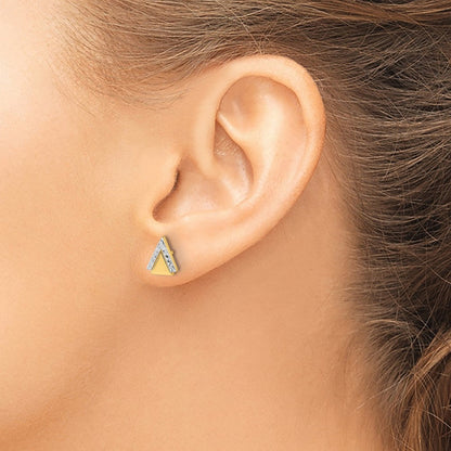 10K Gelb Rhodium mit Poliert und Diamantiert Dreieck Ohrstecker