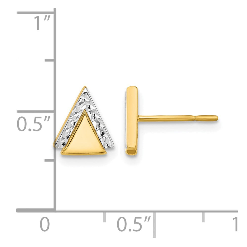 10K Gelb Rhodium mit Poliert und Diamantiert Dreieck Ohrstecker