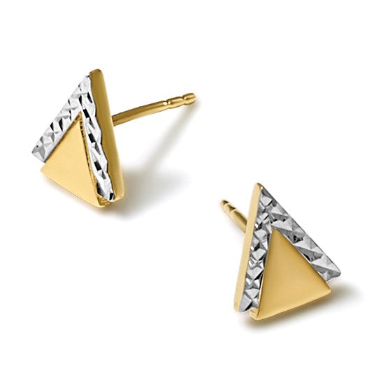 10K Gelb Rhodium mit Poliert und Diamantiert Dreieck Ohrstecker