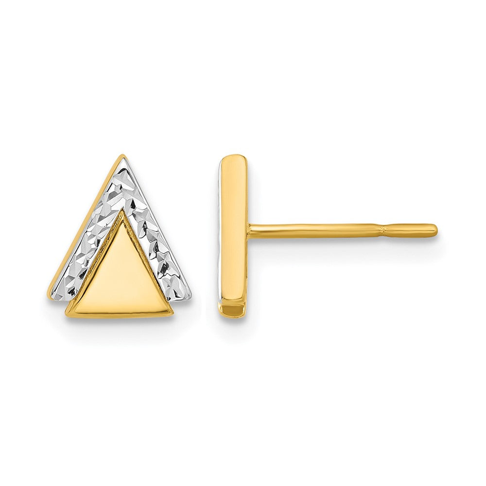 10K Gelb Rhodium mit Poliert und Diamantiert Dreieck Ohrstecker