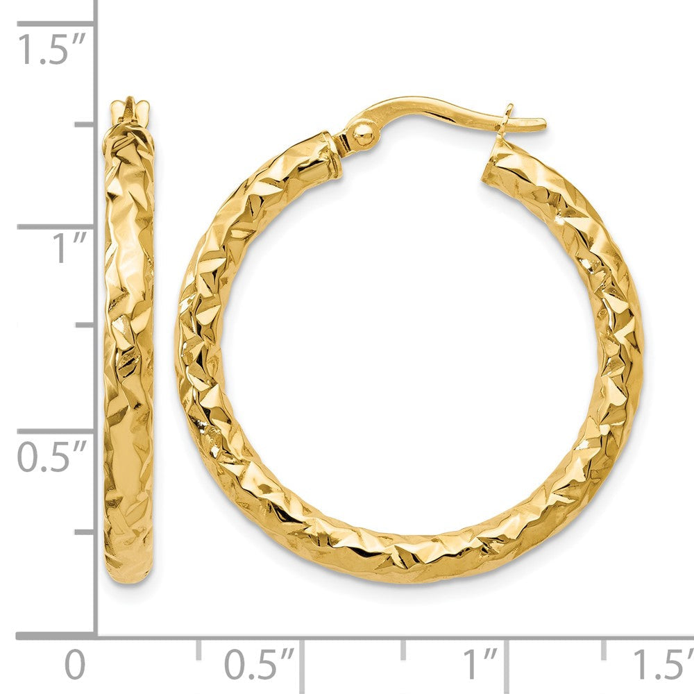 10K Gelbgold Foreverlite Poliert und Strukturiert Creolen
