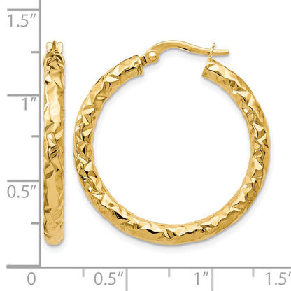 10K Gelbgold Foreverlite Poliert und Strukturiert Creolen