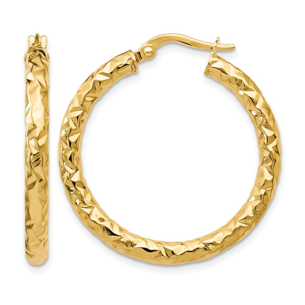 10K Gelbgold Foreverlite Poliert und Strukturiert Creolen