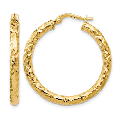 10K Gelbgold Foreverlite Poliert und Strukturiert Creolen