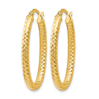 10K Gelbgold Foreverlite Poliert und Strukturiert Oval Creolen
