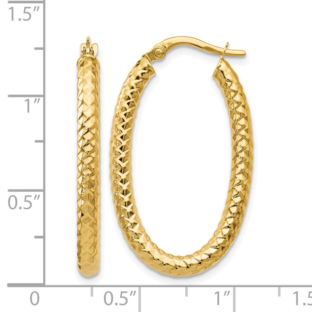10K Gelbgold Foreverlite Poliert und Strukturiert Oval Creolen