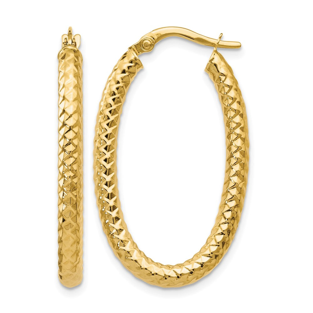 10K Gelbgold Foreverlite Poliert und Strukturiert Oval Creolen