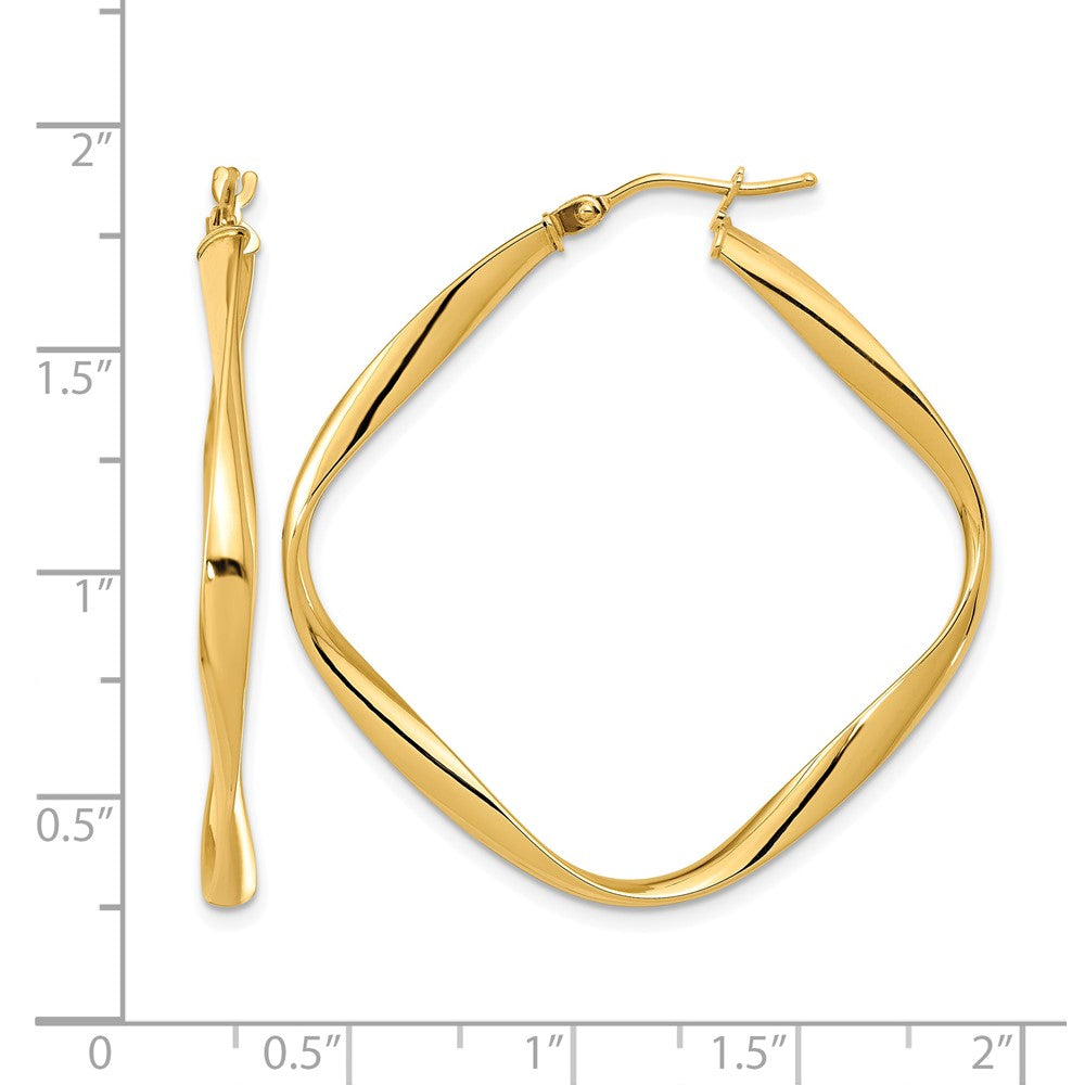 10K Gelbgold Poliert Gedreht Quadratisch Creolen