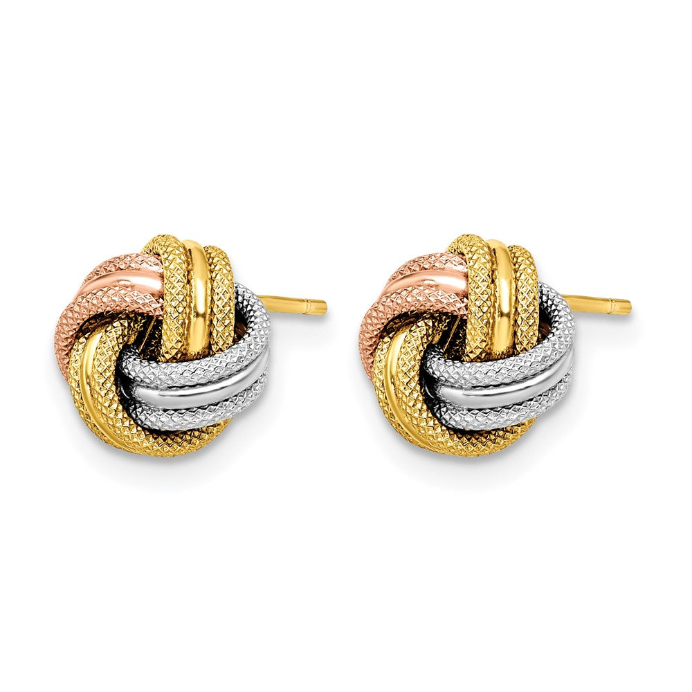 10K Gelb Rhodium Weiß und Rose Knoten Poliert Diamantiert Ohrstecker