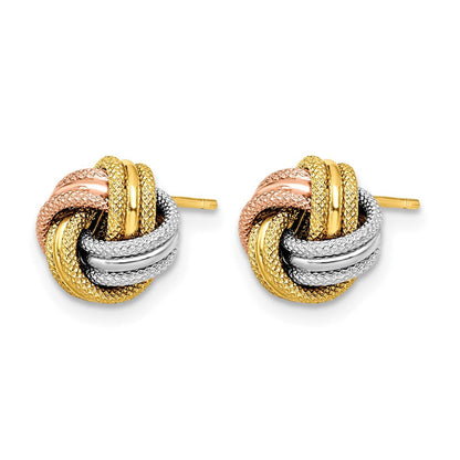 10K Gelb Rhodium Weiß und Rose Knoten Poliert Diamantiert Ohrstecker