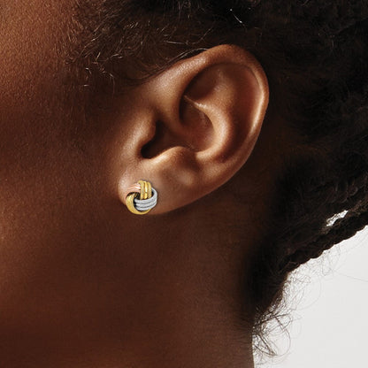 10K Gelb Rhodium Weiß und Rose Knoten Poliert Diamantiert Ohrstecker