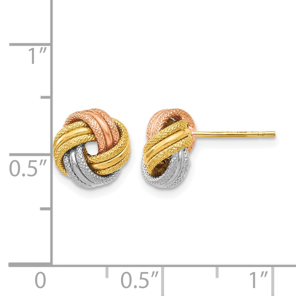 10K Gelb Rhodium Weiß und Rose Knoten Poliert Diamantiert Ohrstecker