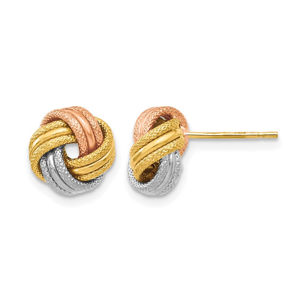 10K Gelb Rhodium Weiß und Rose Knoten Poliert Diamantiert Ohrstecker