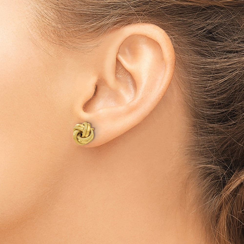 10K Gelbgold Poliert Diamantiert Liebe Knoten Ohrstecker