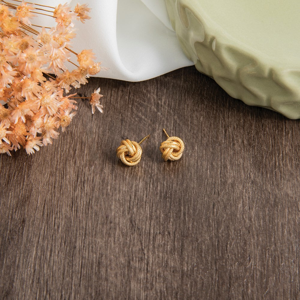 10K Gelbgold Poliert Diamantiert Liebe Knoten Ohrstecker