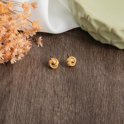 10K Gelbgold Poliert Diamantiert Liebe Knoten Ohrstecker