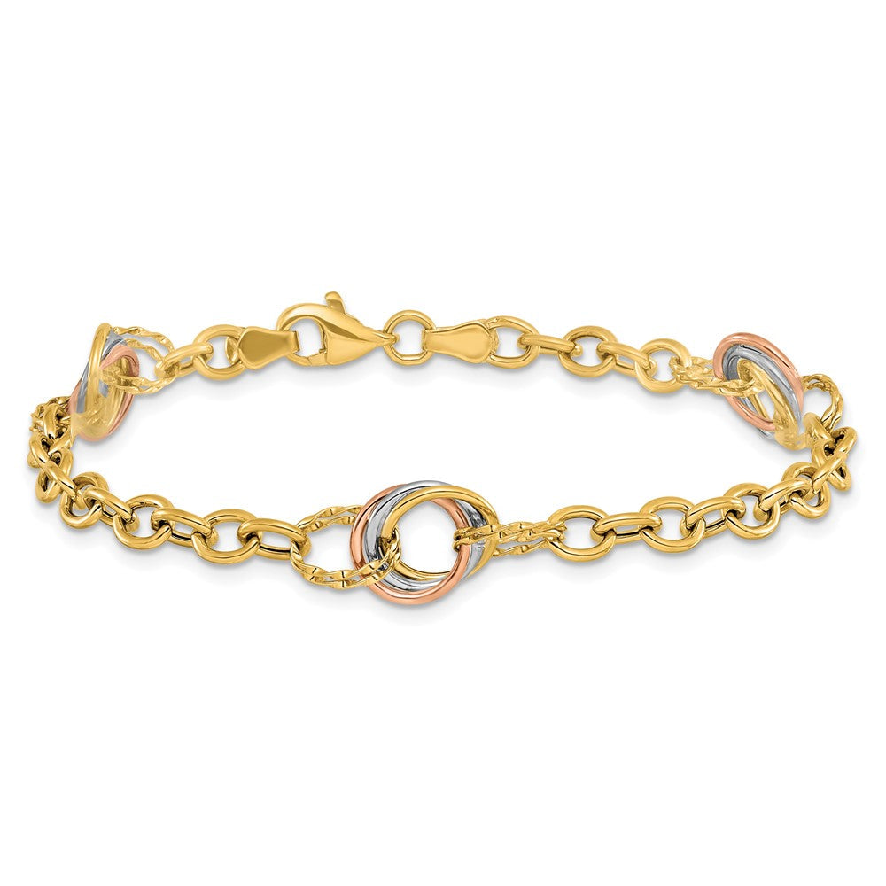 7.25 Zoll 10K Tricolor Poliert und Strukturiert Fantasieglieder Armband