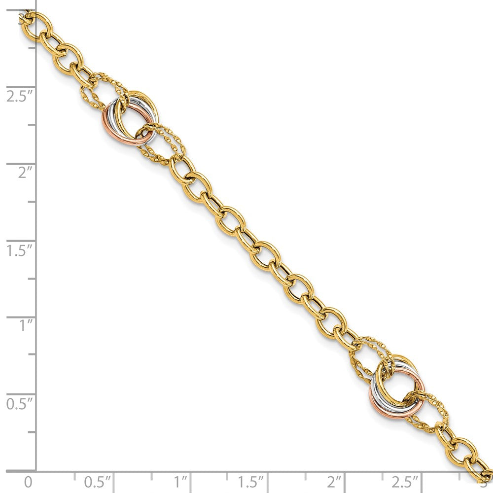 7.25 Zoll 10K Tricolor Poliert und Strukturiert Fantasieglieder Armband