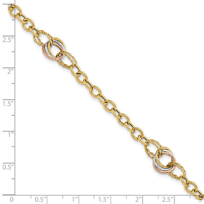 7.25 Zoll 10K Tricolor Poliert und Strukturiert Fantasieglieder Armband