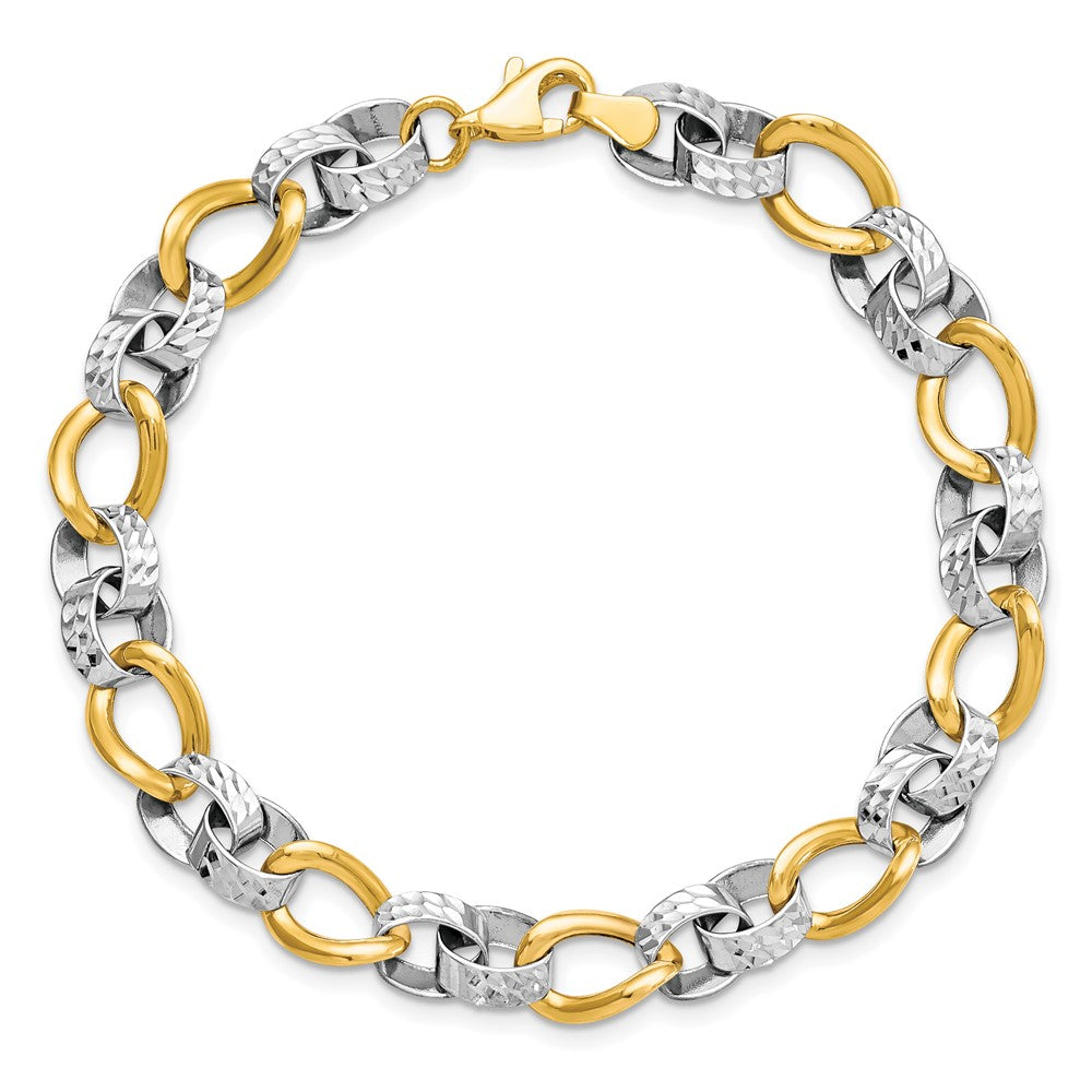 10K Bicolor Poliert und Diamantiert Glieder Gliederarmband