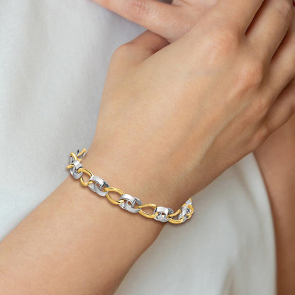 10K Bicolor Poliert und Diamantiert Glieder Gliederarmband
